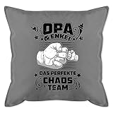 Shirtracer Deko Kissen Opa Geschenk - Opa & Enkel - Das perfekte Chaos Team - Vintage schwarz - Unisize - Grau - Spruch - GURLI Kissen mit Füllung - Kissen 50x50 cm und Dekokissen mit Füllung