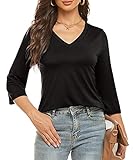 LIOFOER Damen Tops 3/4 Ärmel Blusen V-Ausschnitt Basic T S