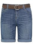 Sublevel Damen Jeans Bermuda-Shorts mit Veloursleder Gürtel Middle-Blue L