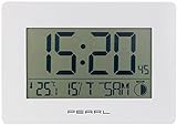 PEARL Digitale Funkwanduhr: Funk-Wanduhr mit Jumbo-Uhrzeit, Temperatur- & Datums-Anzeige, weiß (Digitale Wanduhr groß)