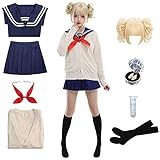 Himiko Toga Cosplay Outfit Schuluniform Matrosen JK Kleid Halloween Anime Kostüme Komplettes Set mit Zubehör für Damen, 8-teiliges Set., 42