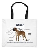 Merchandise for Fans Einkaufstasche - 50 x 38 cm, 19 Liter Schwarze Henkel - Motiv: Deutscher Boxer Alternative Anatomie - 01