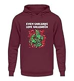 Arkham Auch Einhörner lieben Halloween - Unisex Kapuzenpullover Hoodie -L-Burgundy