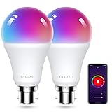 BYSMAH Alexa Smart Glühbirne WiFi Leuchtmittel B22 Bajonett, 9 W 850 lm, 2 Stück, dimmbar weiß & rgb, funktioniert mit Alexa/Google Home, 80 W 2700 K-6500 K, kein Hub