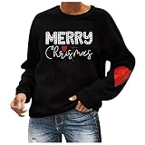 Hekbaep Damen Aesthetic Kapuzenpullis Interessant Weihnachten Winter Rundhals Weihnachtspullover Pullover Drucken Sweatshirt Langarm Party Oberteile Weihnachtspulli Christmas Langarm (Schwarz, S)