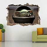Wandtattoo Baby Yoda 3D Smashed Wall Sticker Decal Art D