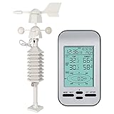 Funien RF 433MHz Indoor Outdoor Wetterstation Digitales LCD-Display Hygrometer Temperatur/Luftfeuchtigkeit/Windgeschwindigkeit/Windrichtungsdetektor mit Uhrzeit/Datum /