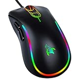 HOTLIFE Gaming Maus, 6400 DPI Sensor, USB-Anschluss RGB-Beleuchtung, 7 Programmierbare Tasten Anpassbare Spielprofile Optischer Sensor USB Wired Gaming Maus (Schwarz-1)