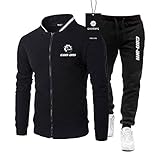 LOUKCUILUN Herren Sportanzug Pullover + Jogginghose Zweiteiliger Anzug can-am lässiger Jogginganzug Karierter Pullover Fitnessstudio/C/L