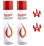 EUROJET Feuerzeug Gas 2 x 300 ml Dose Groß mit Adapter im Deckel Universal Gas zum nachfüllen von z.B. Jet Flame Sturm Feuerzeug geeignet für Küchen Brenner Flambier B