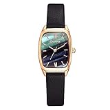 OWZSAN Damen Elegante Damen Lederband Uhren Mode-Dame-Quarz-Armbanduhr-Frauen-Uhr-Taktgeber Digitaluhr (Color : Black Green)