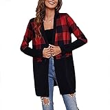 Herbst Und Winter Damen Casual Fashion V-Ausschnitt Farbabstimmung Bedruckte Taschen Langarm Gestrickte Lose Strickjacke Mittellanges Top D