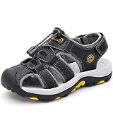 Unisex-Kinder Sandalen Leder für Jungen Mädchen Strand Geschlossene Wandersandale Trekkingsandalen Sport- Outdoor Sommer Atmungsaktive Freizeitschuhe Wanderschuhe,Schwarz,30