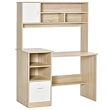 HOMCOM Schreibtisch Computertisch mit Bücherregal Home-Office Wohnzimmer Büro Eiche Weiß Spanplatte 120 x 60 x 160