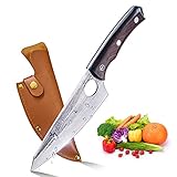 Hackmesser Kochmesser Küchenmesser mit Lederscheide-Handgeschmiedet Ausbeinmesser zum Fleischschneiden Metzgermesser für die Küche Outdoor Camping Angeln BBQ
