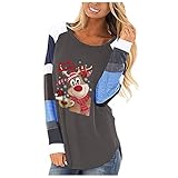 Weihnachten Bluse Damen sexy Oversize Tshirt Damen Hemd Frauen elegant Longbluse weiß floryday Damen Schulterfreies Oberteil Sweatshirt Vintage Blusenjacke Damen langärmliges Shirt D