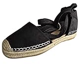Damen Espadrilles mit Bändern zum Schnüren, Klassische Flache Sandalen Sommer Strand Elegante Sandaletten Schöne Sommerschuhe Celucke (Schwarz, EU39)