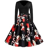 STOREYH Frauen Cartoon Weihnachten Schneemann Druck Maxi Blütenblatt V-Ausschnitt Kleider Elegant Slim Fit Wickel Wellen Rocksaum Kleid Freizeit Langarm Karneval Dress Damen Festlich Urlaubs Rock