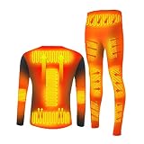 LANGWEI Beheiztes Thermo-Unterwäsche-Set, USB-Elektro-Thermoanzug Für Herren Langarm-Oberteil Und Lange Unterhose,Schwarz,XL