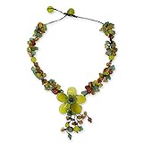 NOVICA Multi-Gemstone, Serpentin und Karneol verstellbar y-Necklace, 39,4 cm 'Dazzling Flower Bloom'