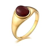 KnBoB Herren Edelstahl Ringe Freundschaft, Gold Edelstahl Ringe für Herren Dunkelbraun Opal Breite 13 MM Partnerringe Retro Ring Gold Größe 65 (20.7)