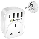 LENCENT Reiseadapter UK auf DE Reisestecker UK zu EU Deutsch Adapter Reise-Steckdosenadapter Typ-E/F mit 3 USB Ports und Typ-C Anschlüße für Euro Schuko Deutsche Steckdose und UK England Steck