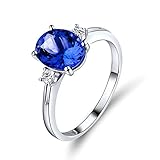 ANAZOZ Echtschmuck Damen Ring 18 Karat 750 Weißgold 2.21 Karat Tansanit 0.14 Karat Diamant Trauring Damen Solitärring Größe 47 (15.0) AN0551