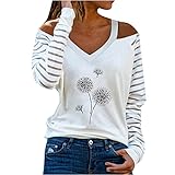 yiouyisheng Halloween Weihnachten Damen Langarm T-Shirt V-Ausschnitt Top Hohl Langarm Top Sexy Fashion Street Cold Shoulder Top Schulterfreies Tshirt Bluse Oberteile Lang