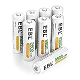 EBL AA Akku 2800mAh 8 Stück - Mignon AA wiederaufladbare Batterien, Typ NI-MH, geringe Selbstentladung mit Staubkasten, 1.2v AA Akkub