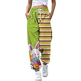 KGLHTYU Haremshose Damen Yoga Hose Mit Taschen Breites Bein Kordelzug Lose Gerade Lounge Laufen Workout Ostern Druck Hose Aktive Trend Freizeit Jogginghose Ostern Geschenk