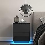 SHUTING2020 Nachtständer LED Nachttische Möbel Modern NighttInd-Datei-Kabinett-Speicherorganisator Schlafzimmermöbel Bett Side Tabelle 2 Schubladen Nachttische (Color : Black)