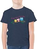 Geschwister Bruder und Schwester - Große kleine Schwester süße Eulen - 116 (5/6 Jahre) - Dunkelblau Meliert - kleine Schwester süße eulen - F130K - Kinder Tshirts und T-Shirt für Jung