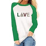 Masrin Weihnachtshemd Damen Liebhaber Lässiger Pullover mit Liebesbrief Druck Raglan Oberteile mit Langen Ärmeln Farbblock Patchwork Tunika Herbst Winter Langarmshirts Sportbekleidung