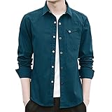 DUNQI Herren Oversized Langarm Button Down Reverskragen Hipster Hip Hop Loose Fit T-Shirt Henley Shirts Businesshemden Poloshirts Polohemd mit Tasche Herbst Winter Casual Basic Einfarbig F