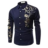 KBUY Paisley Herren Hemden Herren-Hemd Slim-Fit Herrenhemden Langarm-Hemden Männer Freizeit-Hemd Business Herren Besticktes Hemd Freizeithemd Herren-Hemd Langarm Button Down Hemd Große Größe M-5XL