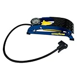 GOODYEAR 75523 Premium Fußluftpumpe, Einzylinder, Manometer bis zu 7 Bar, rutschsicheres Trittblech, Doppelkopfadap