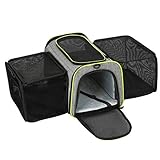 COVONO Erweiterbare Haustier-Transportbox für kleine Katzen, Hunde und Tiere, tragbare Haustier-Reisetasche, Fluggesellschaft genehmigt, weiche Seiten, faltbar, Stahlrahmen, 3 offene Tü