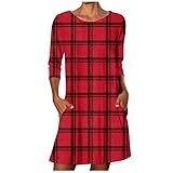 Weihnachtskleid Damen Sexy Rundhals Kleider Hochzeit Cocktailkleid Knielang Weihnachten Druck Partykleider A-Linie Swing Kleid Weihnachten Kleid Lang Plaid Abendkleid(Weiß,XL)