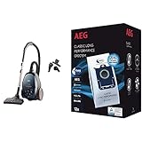 AEG VX82-1-2ST Staubsauger mit Beutel/autom. Saugkraftregulierung/extrem leise auch auf Teppich /600W / Petrol & GR201SM s-Bag Staubbeutel Classic Long Performance MegaPack/weiß