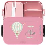 wolga-kreativ Brotdose Lunchbox Bento Box Kinder Heißluftballon mit Namen Mepal Obsteinsatz für Mädchen Jungen personalisiert Brotbüchse Brotdosen Kindergarten Schule Schultüte fü