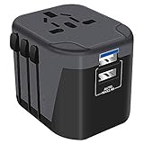 Reiseadapter Reisestecker Universal 224 Ländern Travel Adapter, Weltweit mit 2 USB Ports + AC Steckdosenadapter Steckdose International für USA Europa UK Asia usw