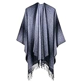 SKYLYZH Winter Warme Poncho Schal Wrap, Herbst- und Winter Schal, Doppelseitiger Farbverlauf mit Fransen-Umhang, Jacquard-Split großer Schal, Umhang für Reisen und Camping, 130x150 CM