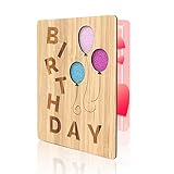 Clheatky Bambus Geburtstag Grußkarte Beschreibbare Holz Handgefertigte Geschenkkarten Geschenk für Frau, Ehemann, Mutter, Ihn oder S