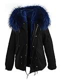 Murfhee Damen Winterjacke mit Kapuze und Kapuze aus echtem Waschbärfell - Blau - Large(38)