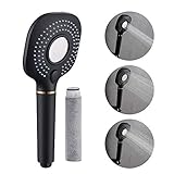 HOMELODY Duschkopf Eckig Handbrause Schwarz,3-Funktions Filter Duschbrause,Wassersparend Hochdruck,Entfernen von Chlor und Verunreinigungen im Wasser, Enthärten von hartem W