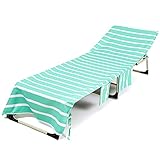 Schonbezug Für Gartenliege,Mikrofaser Strandliegenauflage Frottee Für Sonnenliegen Schonauflage Bezug Liege MitSeitenta Sche,Badehandtuch Überzug Für Strandliege,215 * 75cm (Light green)