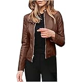 Vmiozizc Leather Short Jackets for Women Zipper Up Open Front Cardigan Stand Collar Long Sleeve Jacket Slim Fit Coat-XX-Large,C