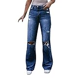 Damen Jeans Flare Denim Hose Slim Vintage Bootcutjeans Baggyjeans Haremshose Schlupfhose Stretch Regular Fit Loser Passform Casual Boyfriend Pants Streetw