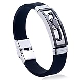 Qingsun Silikon Armband Herren Jungen Mode Schmuck Faltschließe Armband Schwarz Silber (1 Stück) (Schwarz 1)