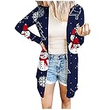 Damen Strickjacke Casual Lang Weihnachten Cardigan Damen Strickmantel Strickpullover Herbst Winter Outwear Langarmshirt Damen Lässige Lose Longshirt Teen Mädchen Strickjacken mit Christmasdruck